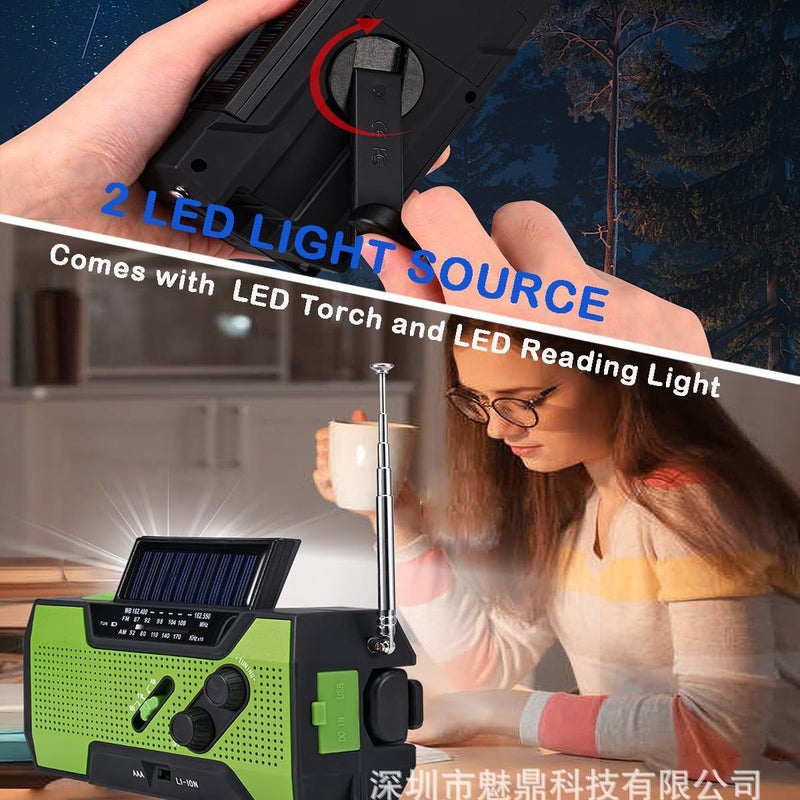 راديو طوارئ محمول خارجي متعدد الوظائف يعمل بالطاقة الشمسية مع كرانك يدوي - Image 3